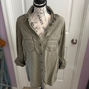 Express Olive Green Button-Up Shirt